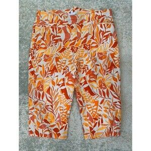 Chico’s Size 14 So Slimming Brigitte Leaves Print Shorts Orange Red